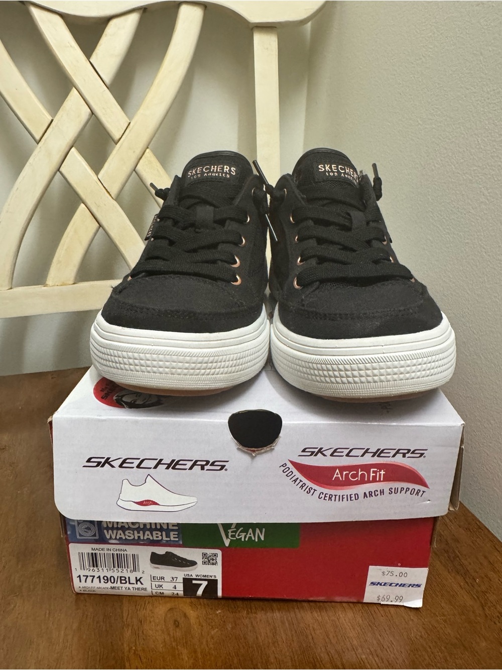 Skechers Women's Black Lace-Up Sneakers with White Platform